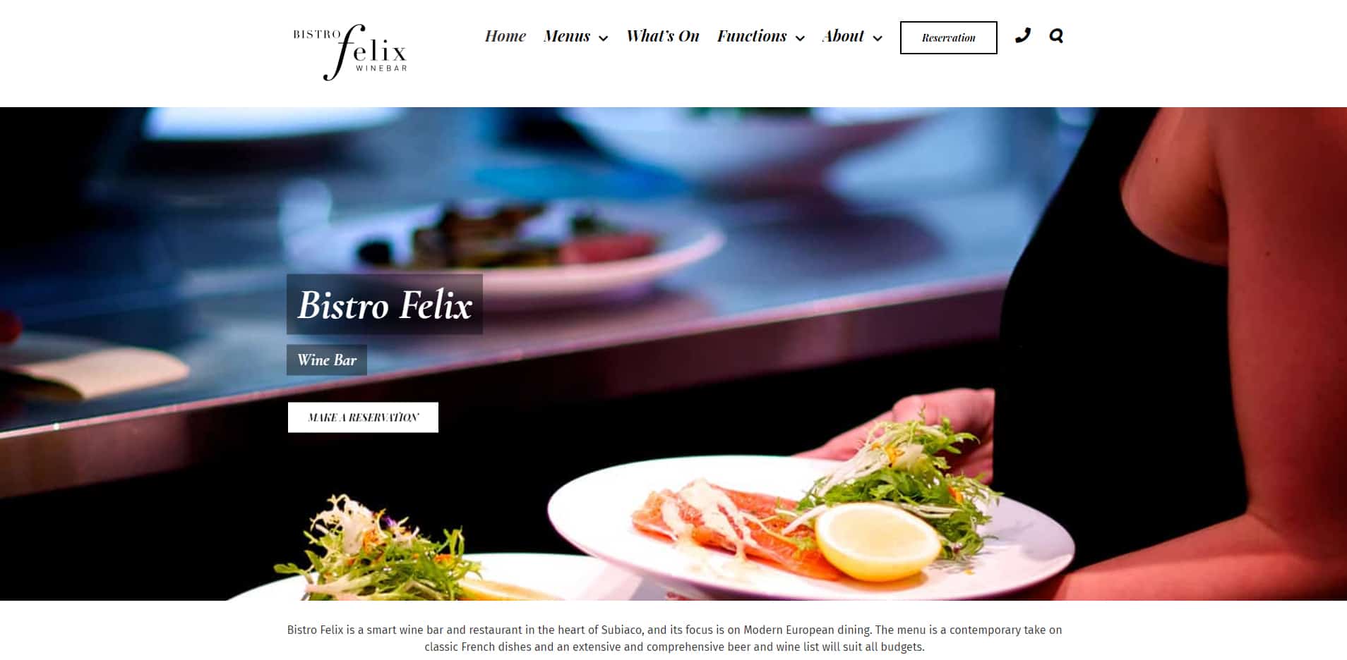 The home page of Bistro Felix Subiaco's website built by Killer Websites, local perth webdesign company